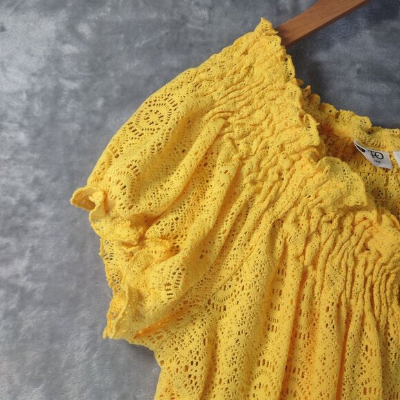 Cato Woman Plus Eyelet Lace Peasant Top 18/20W Yellow Boho Cottagecore Feminine - Picture 6 of 11